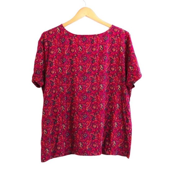 Chaps 100% Cotton V Neck Metal Ring Front Ruched Paisley Floral Top Size 3X - Picture 3 of 3